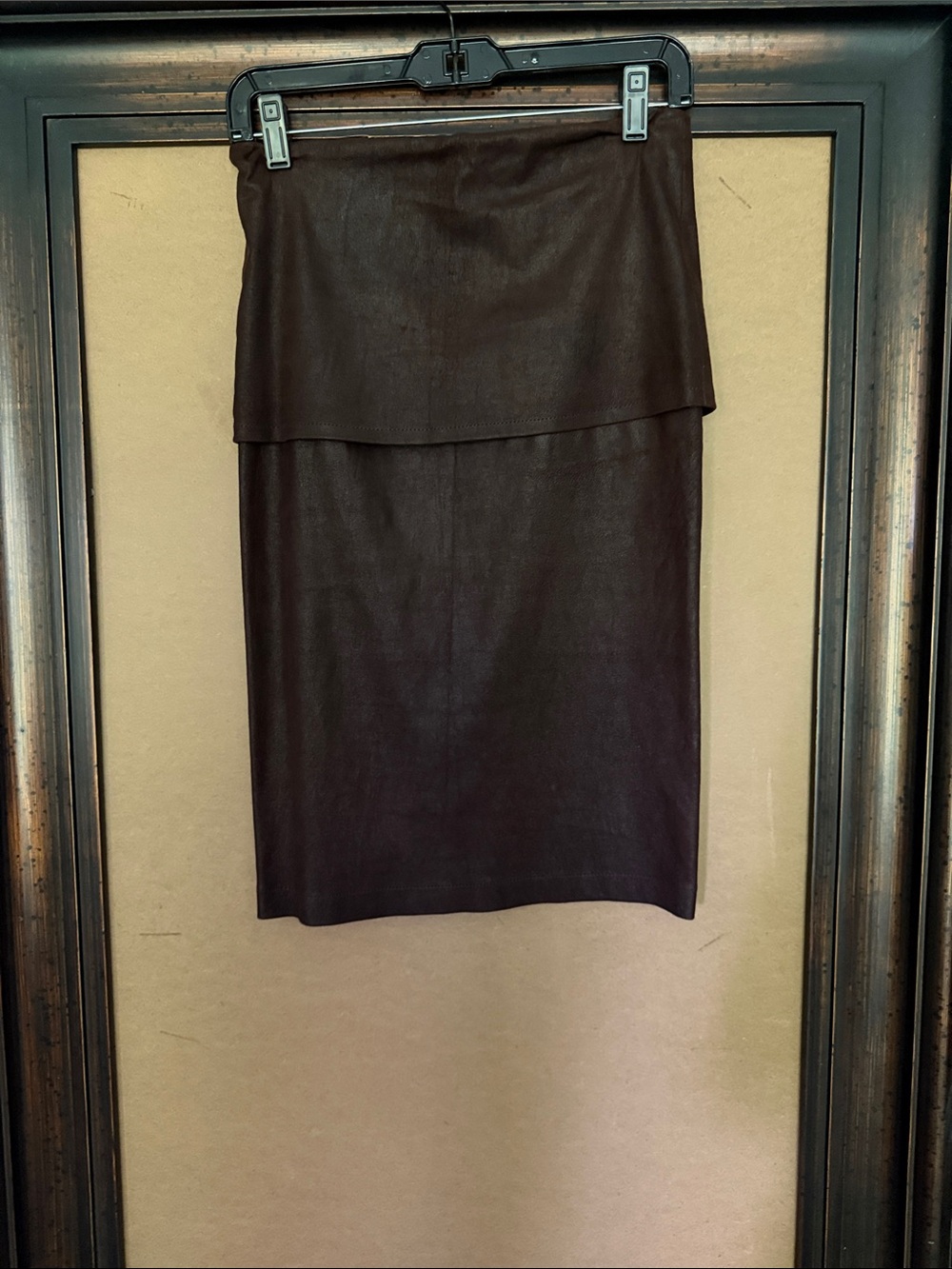 Vintage Donna Karan Classic Brown Leather Pencil Skirt with slits- Women